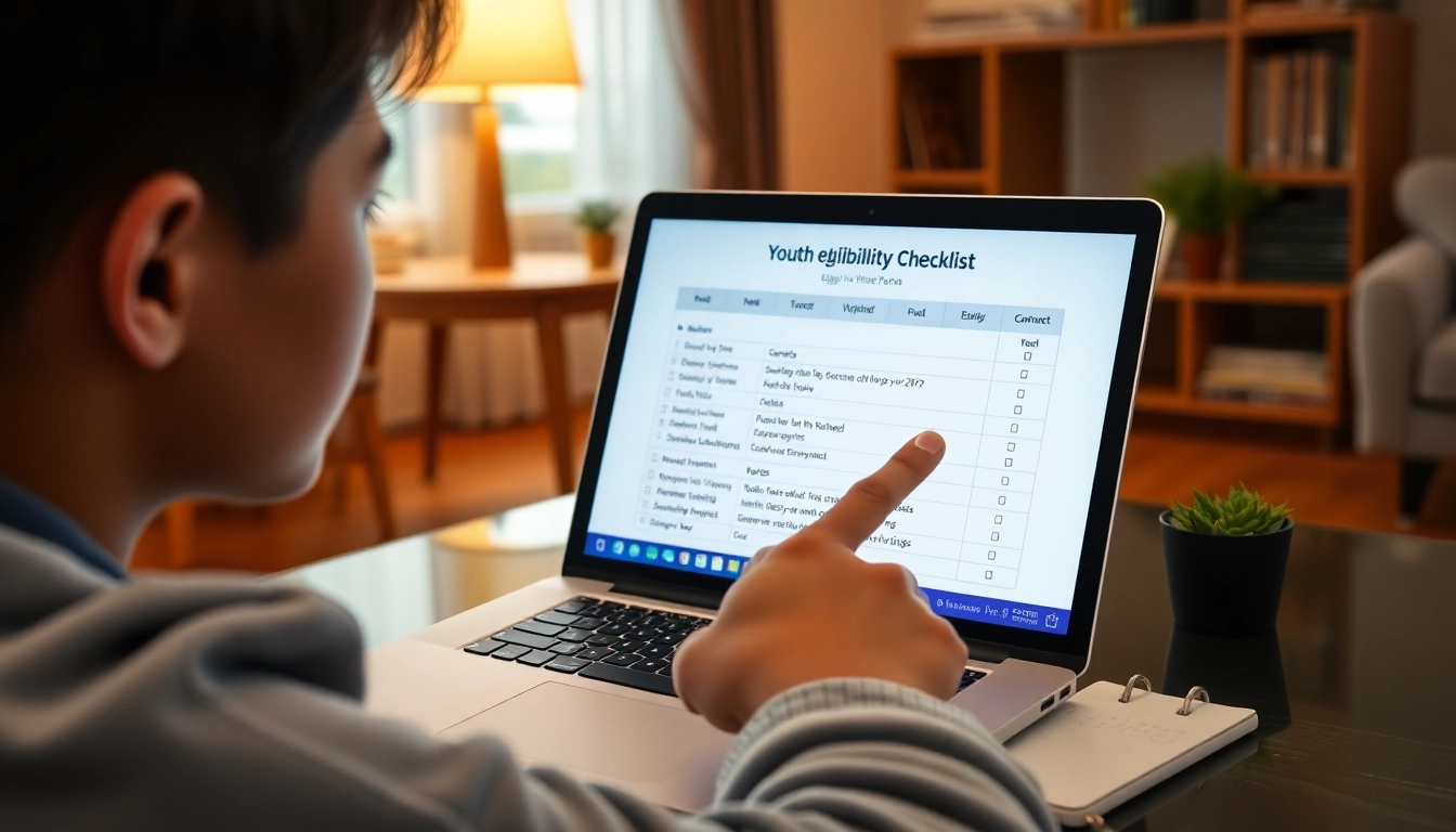 노트북으로 경기도 청년 복지포인트 신청 자격 요건을 꼼꼼히 확인하는 청년