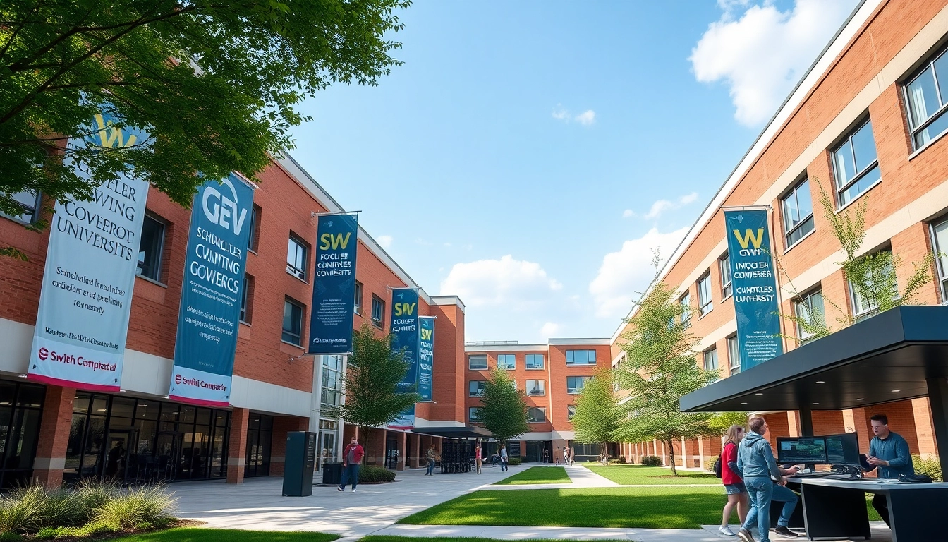 SW 중심 대학의 캠퍼스와 장학금, 산학협력, 최신 인프라를 보여주는 모습