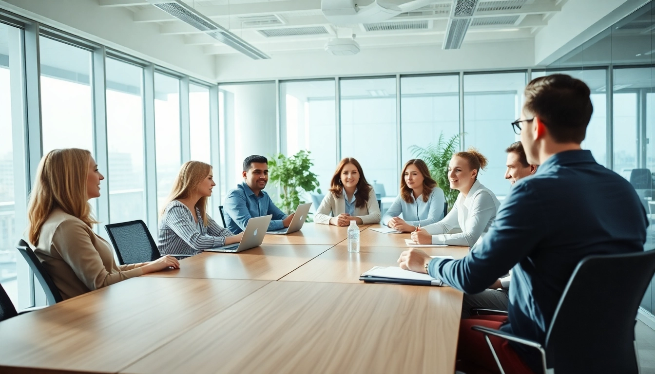현대적인 사무실에서 회의하는 다양한 인종의 팀원들
