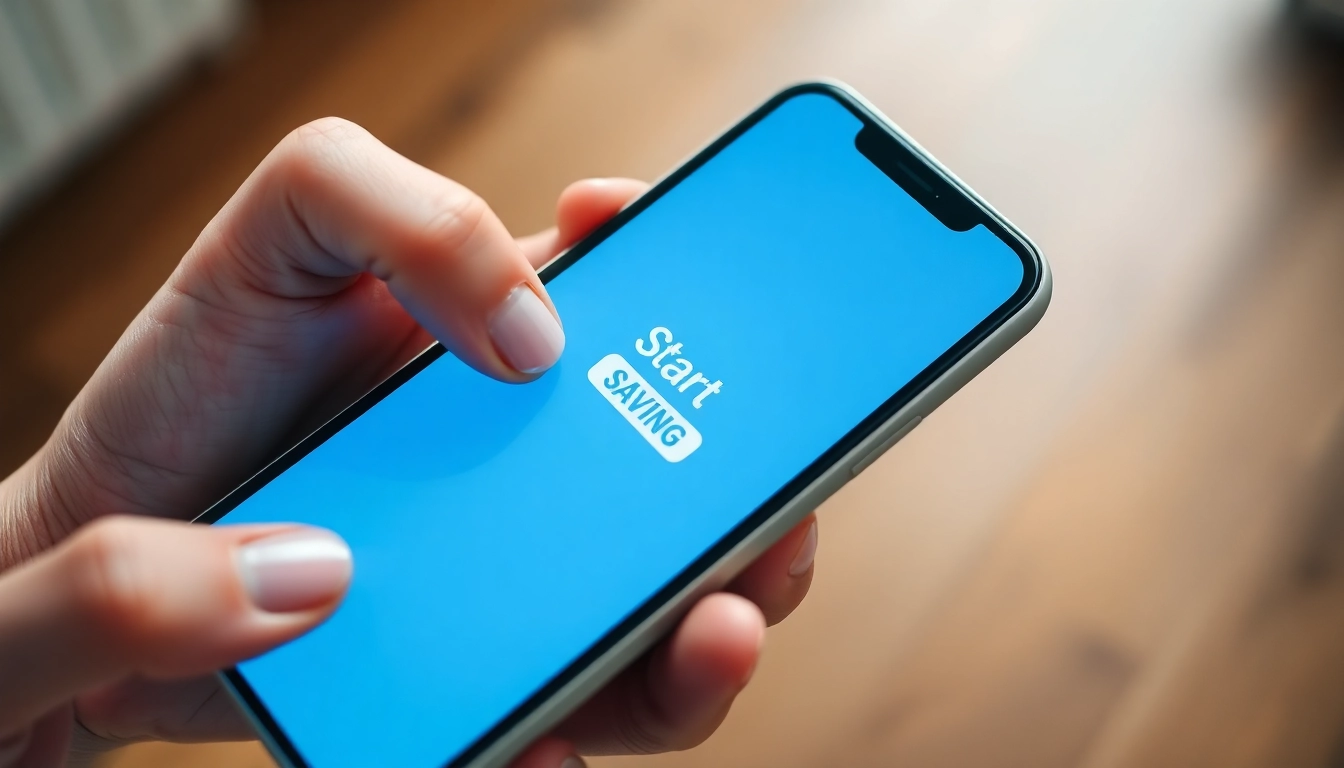 스마트폰 은행 앱을 켜서 지금 바로 저축 계좌를 개설하는 손가락