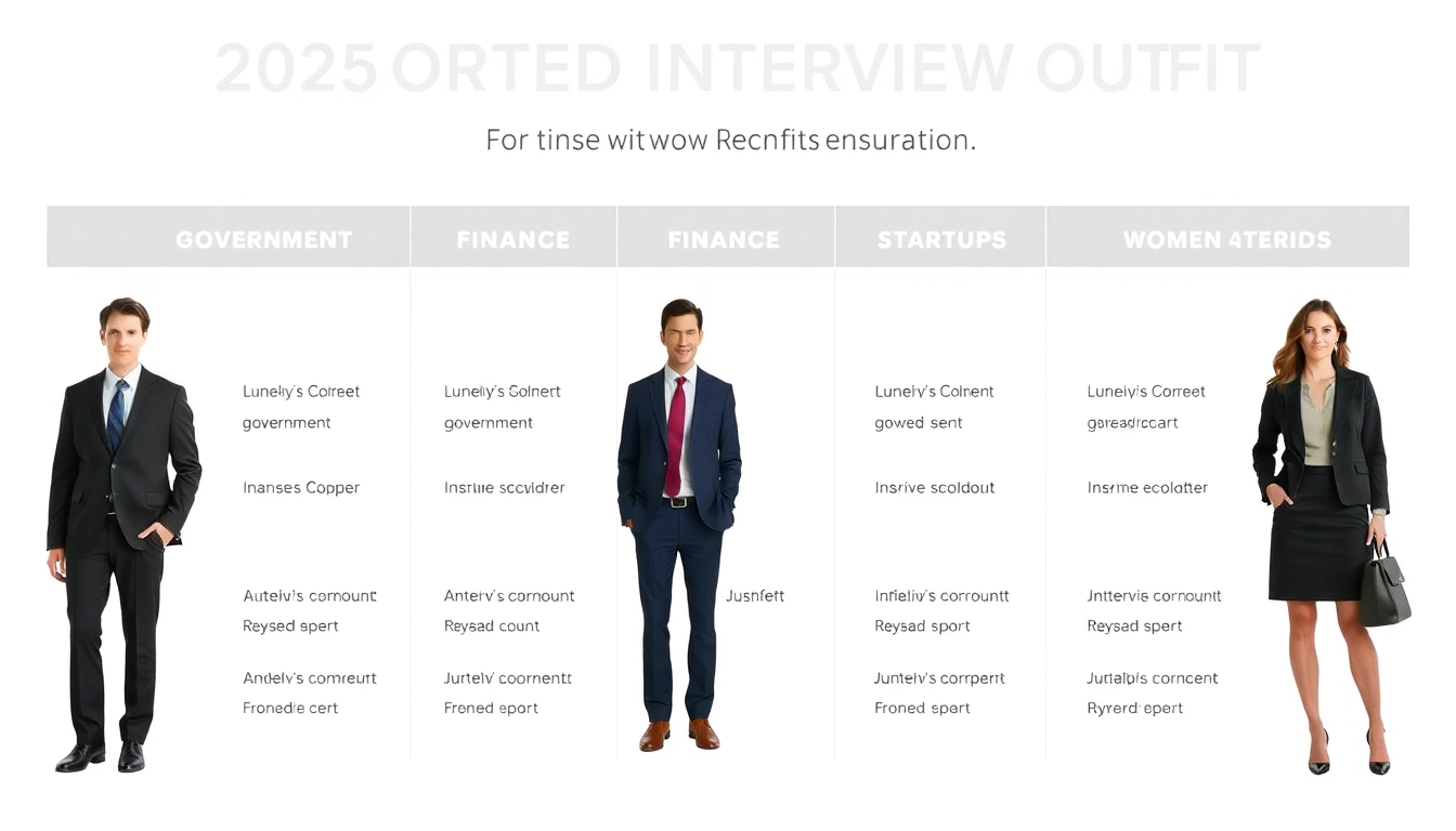 2025년 업종별 맞춤 면접 정장 추천표를 시각적으로 표현한 이미지