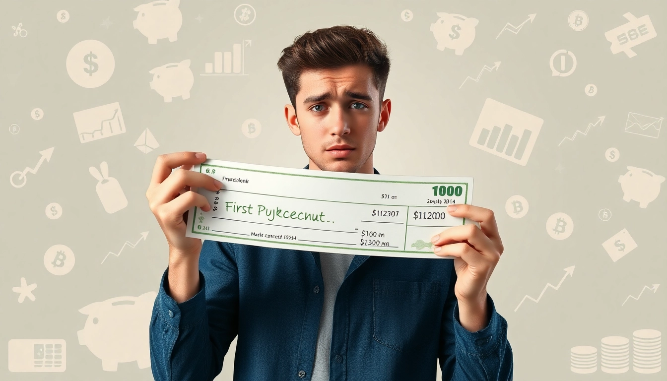 첫 월급을 받은 20대 청년의 설렘과 재테크에 대한 막막함을 표현한 이미지