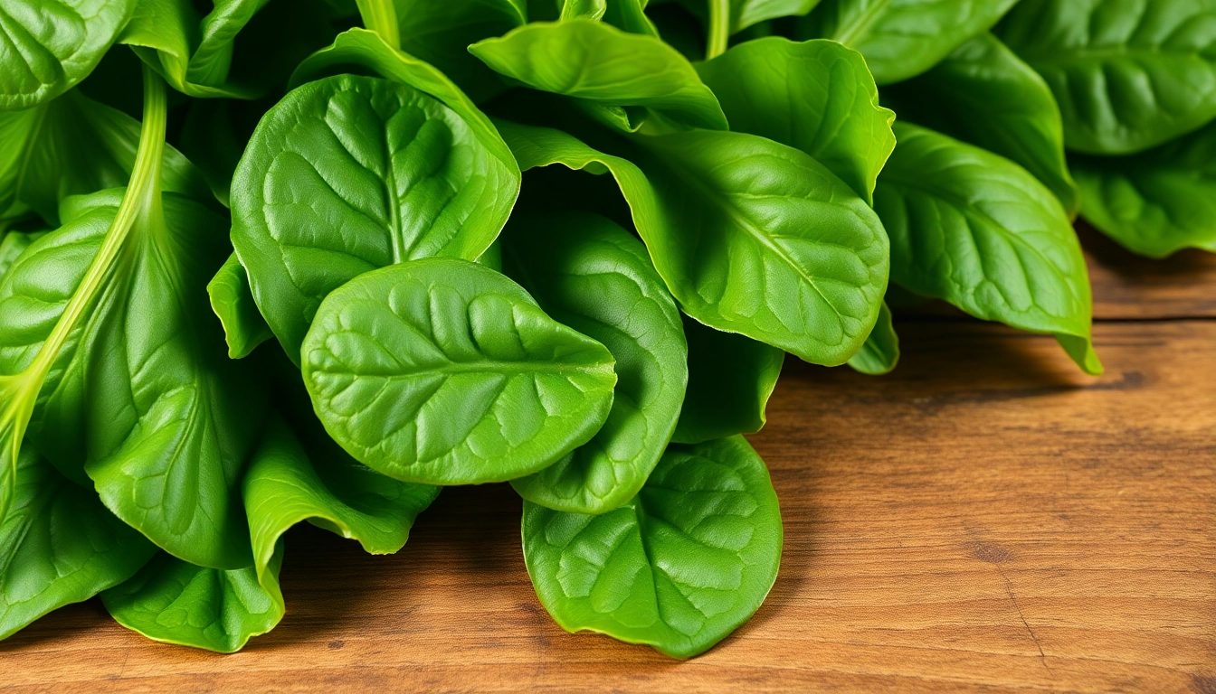 싱싱한 시금치 잎의 클로즈업 사진