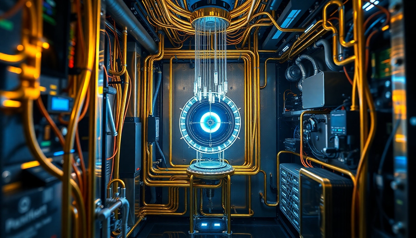극저온 환경에서 작동하는 양자 컴퓨터의 복잡하고 정교한 내부 구조