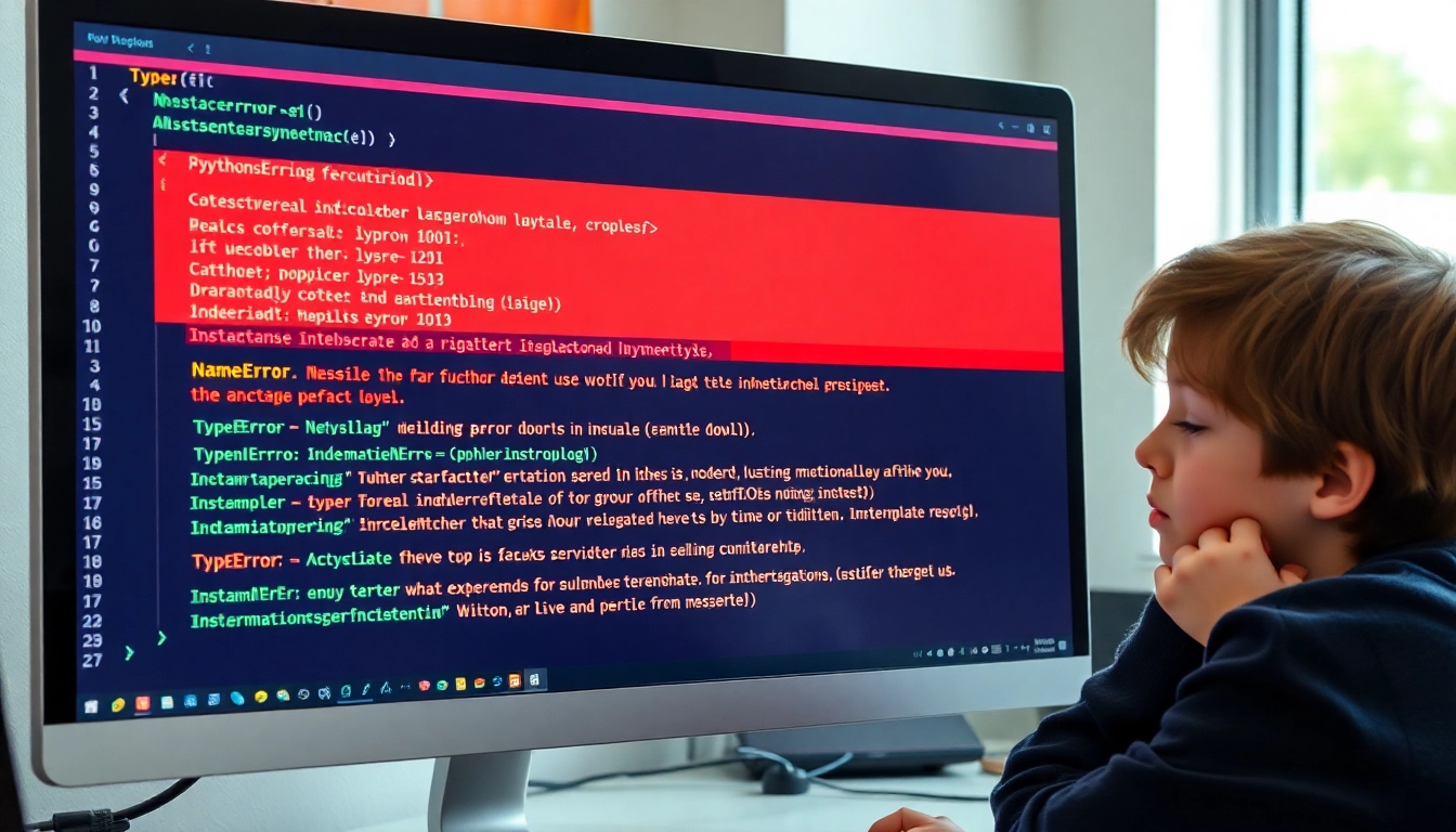 중학생이 파이썬 오류 메시지를 분석하며 이해하는 모습