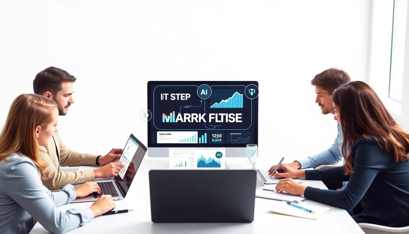 AI 시대 비즈니스 목표 재정의와 5단계 키워드 마케팅 전략 수립을 나타내는 협업하는 비즈니스 팀의 모습