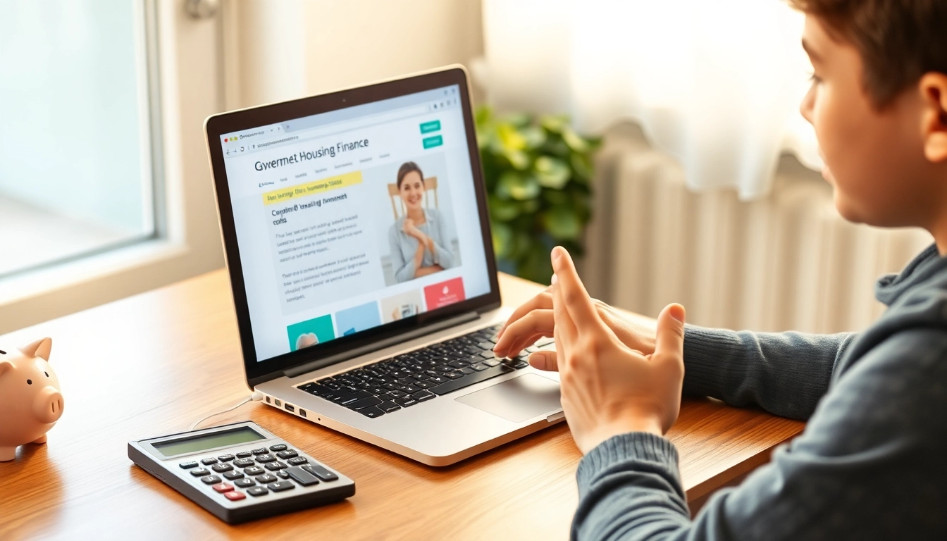 노트북으로 경기도 청년 전월세 보증금 대출이자 지원 제도를 알아보며 안도하는 청년