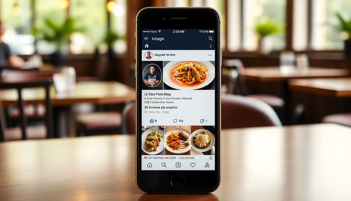 인스타그램 체험단 활동과 블로그 연계를 보여주는 스마트폰 화면과 카페 배경