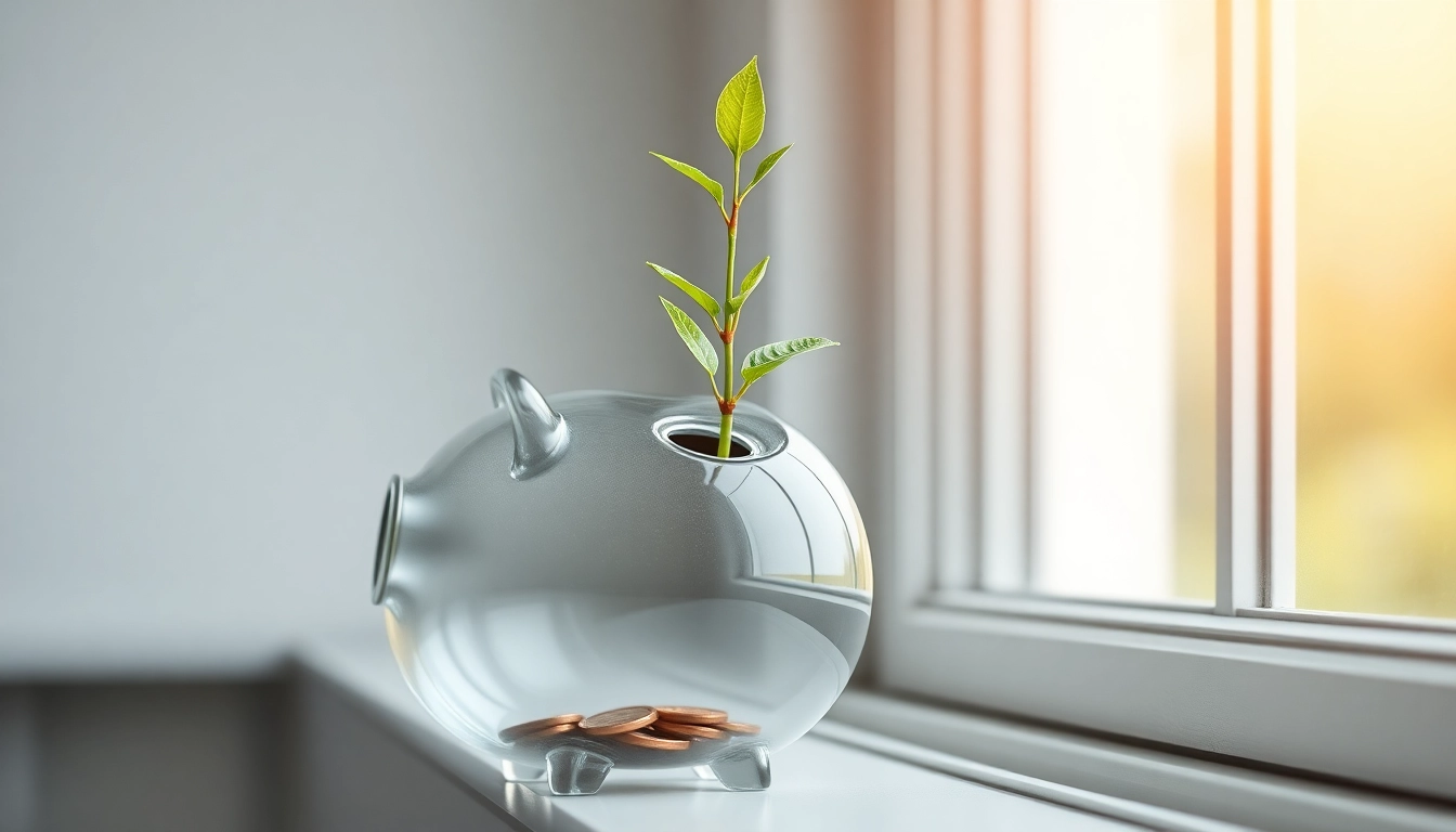 작은 절약이 큰 결실로 이어짐을 상징하는, 새싹이 돋아난 저금통.