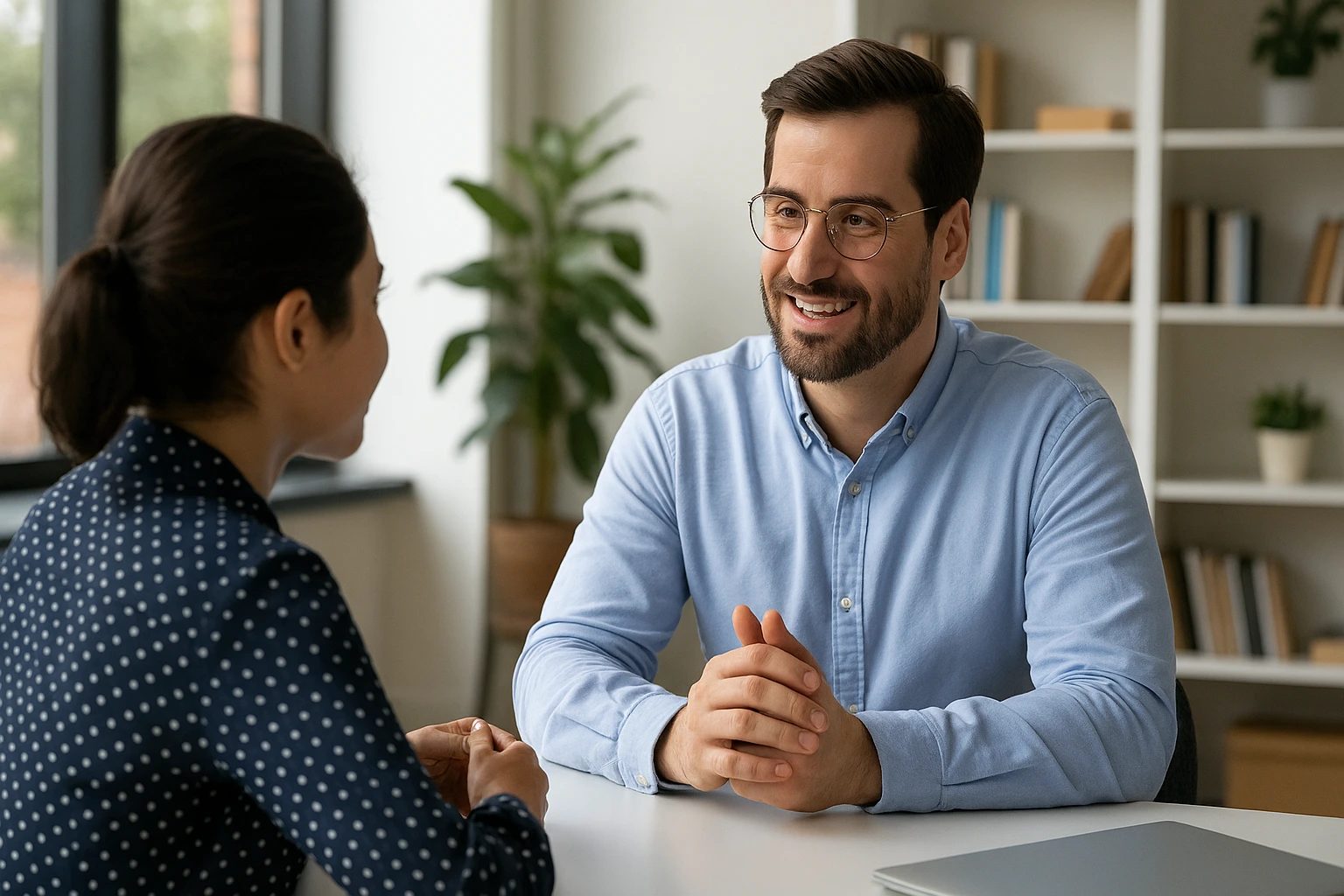 팀원의 성장을 위해 1대1 면담을 하며 동기 부여하는 리더의 모습