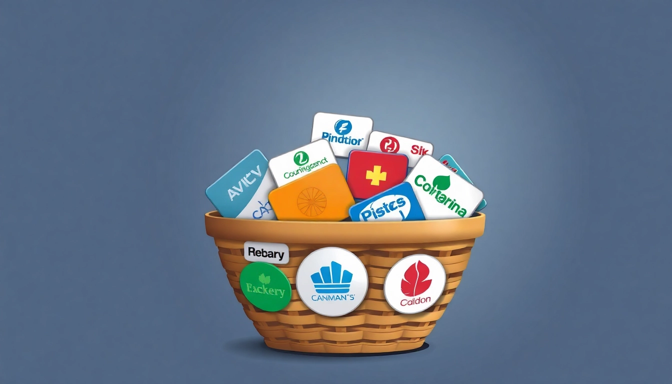 ETF의 자동 분산투자 효과를 나타내는 여러 기업 로고가 바구니에 담긴 이미지