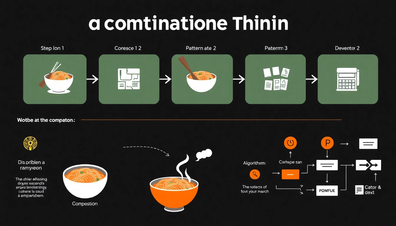 컴퓨팅 사고력의 문제 분해, 패턴 인식, 알고리즘 설계 과정을 설명하는 인포그래픽
