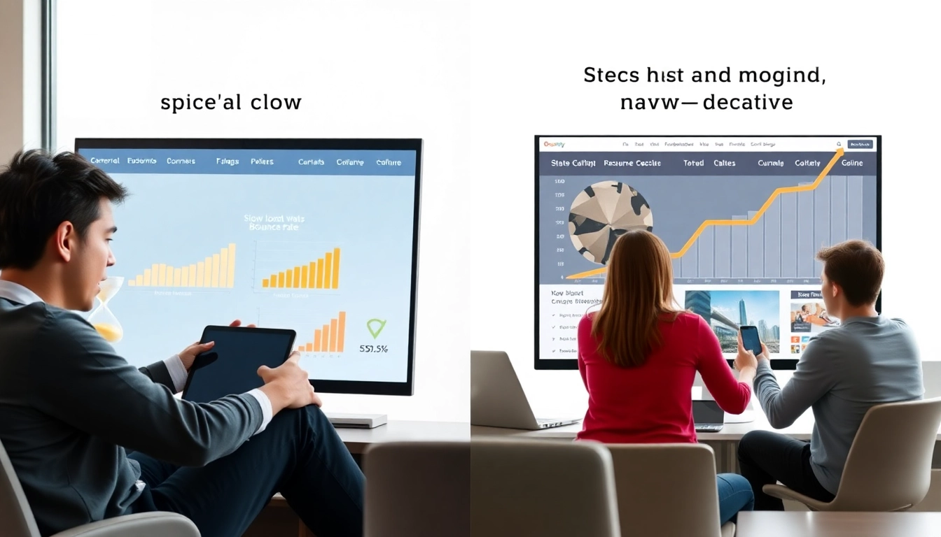 웹사이트 속도가 비즈니스 성패를 좌우하는 이유를 보여주는 느린 로딩 vs 빠른 로딩 비교 이미지