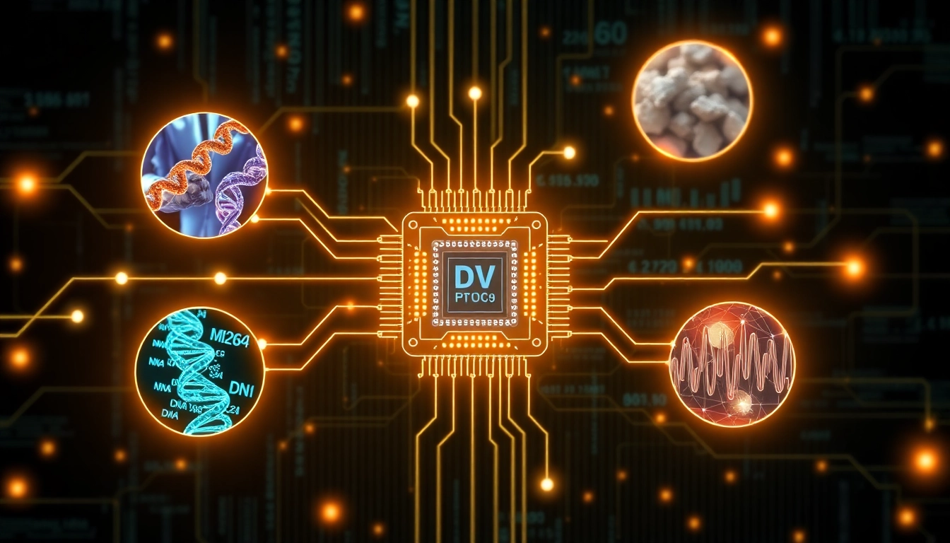 양자 컴퓨터가 신약 개발, 신소재 설계, 금융 모델링에 활용되는 모습을 보여주는 인포그래픽 스타일 이미지