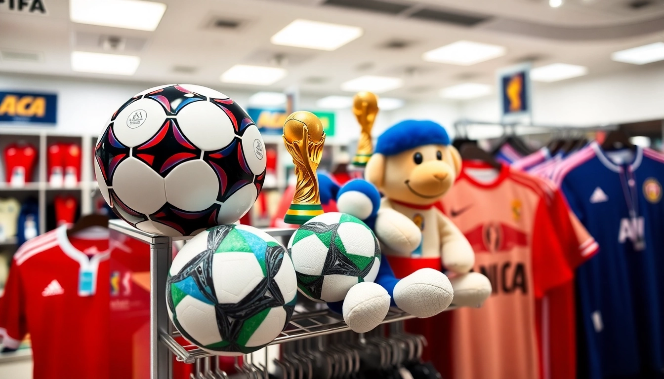 공식 2026 월드컵 기념품 매장에 진열된 공인구와 마스코트 인형, 국가대표 유니폼
