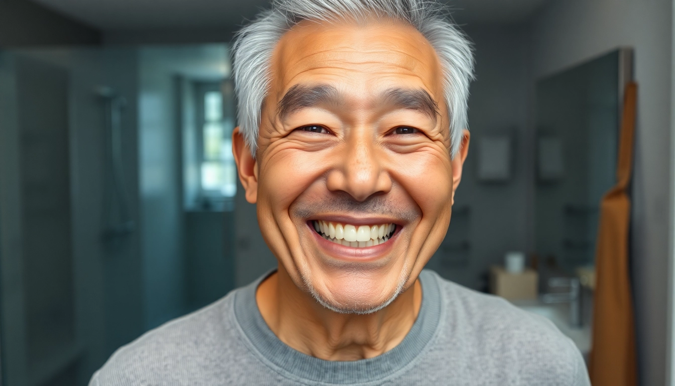 건강한 50대 남성의 미소와 잇몸, 전신 건강 상징