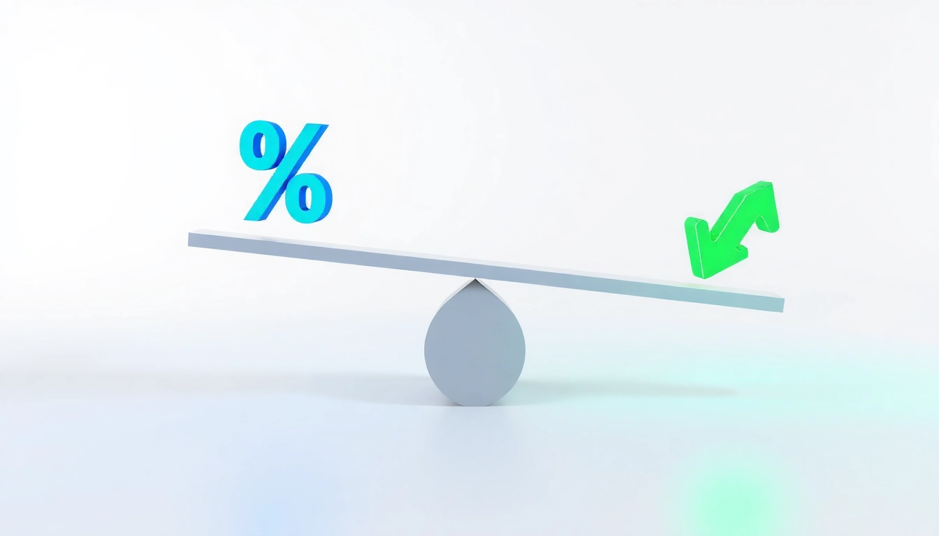 금리와 주가의 반비례 관계를 표현하는 시소 이미지. 시소의 한쪽에는 금리 기호가, 다른 한쪽에는 주가 그래프 기호가 놓여 있어 시소 게임처럼 움직이는 관계를 상징한다.