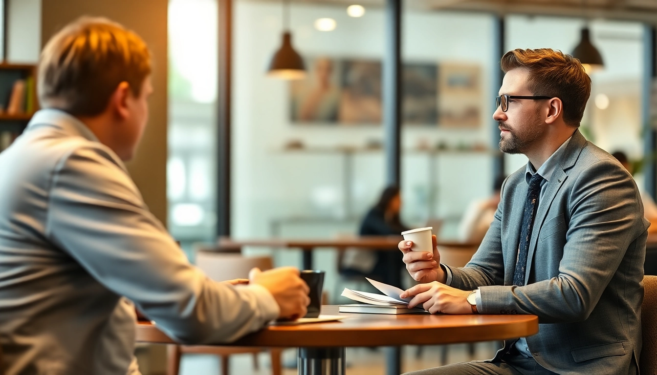 오피스 카페에서 현직자와 커피챗하며 기업 내부 정보를 듣는 모습