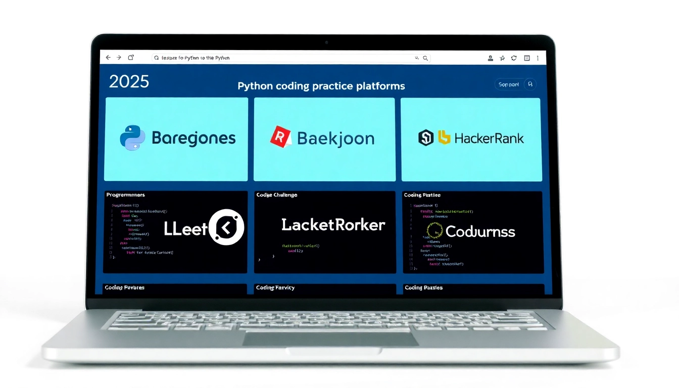 2025년 인기 파이썬 코딩 연습 사이트들의 로고와 웹사이트 UI 모습