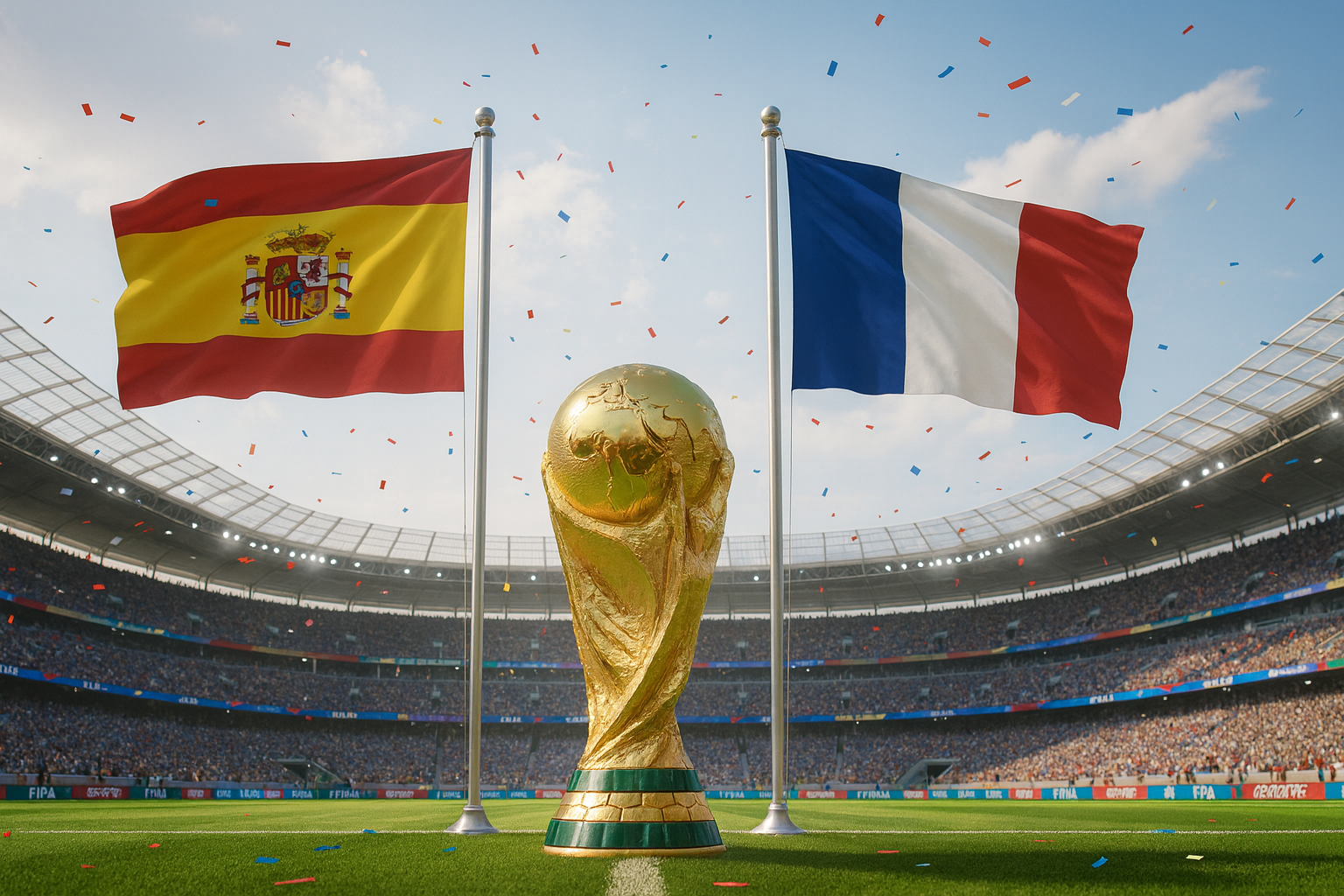 2026 월드컵 최종 우승 후보로 꼽히는 스페인과 프랑스 축구팀의 상징적인 대결