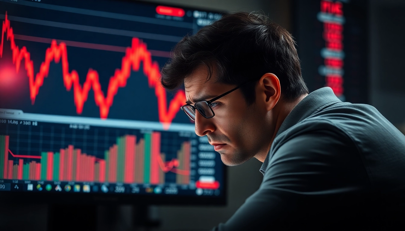 주식 차트를 보며 걱정하는 투자자의 모습