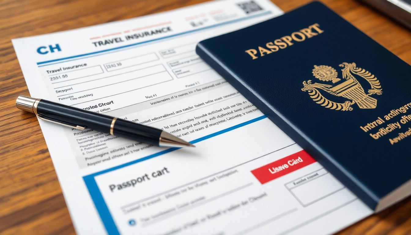 여권, 항공권, 여행자 보험증, 국제 운전면허증 등 중요한 여행 서류 클로즈업
