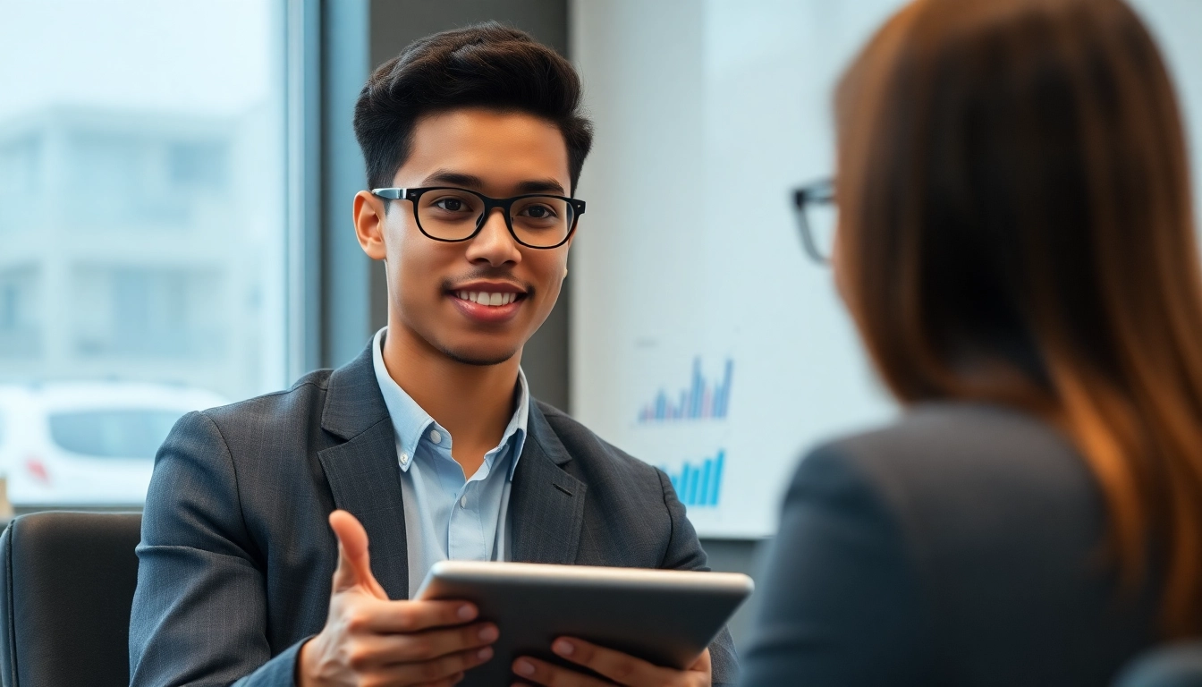 면접장에서 데이터 기반 가치를 제안하는 자신감 있는 지원자 모습