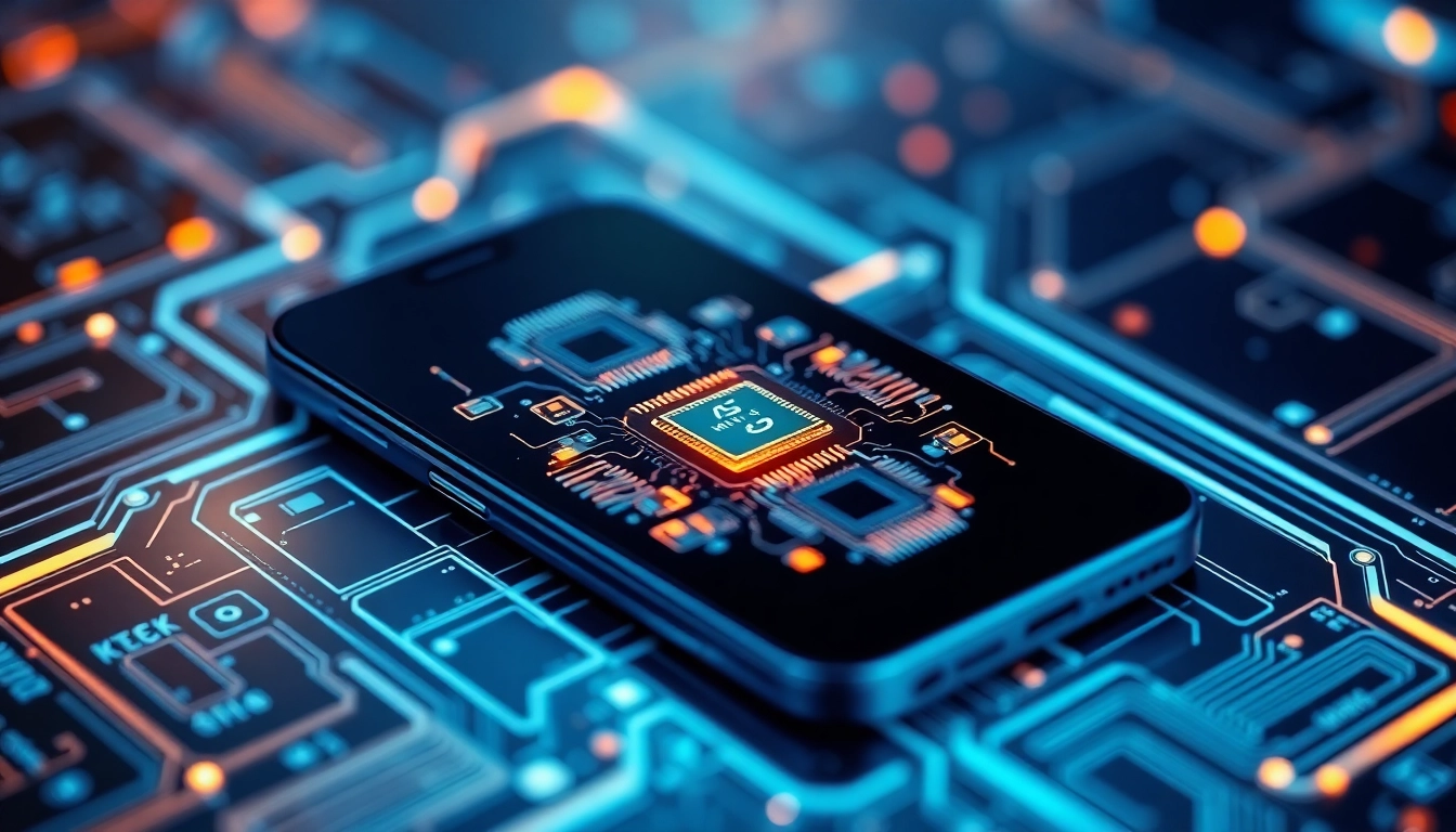 스마트폰 칩 내부의 양자 터널링 현상을 묘사한 초고화질 실사 이미지