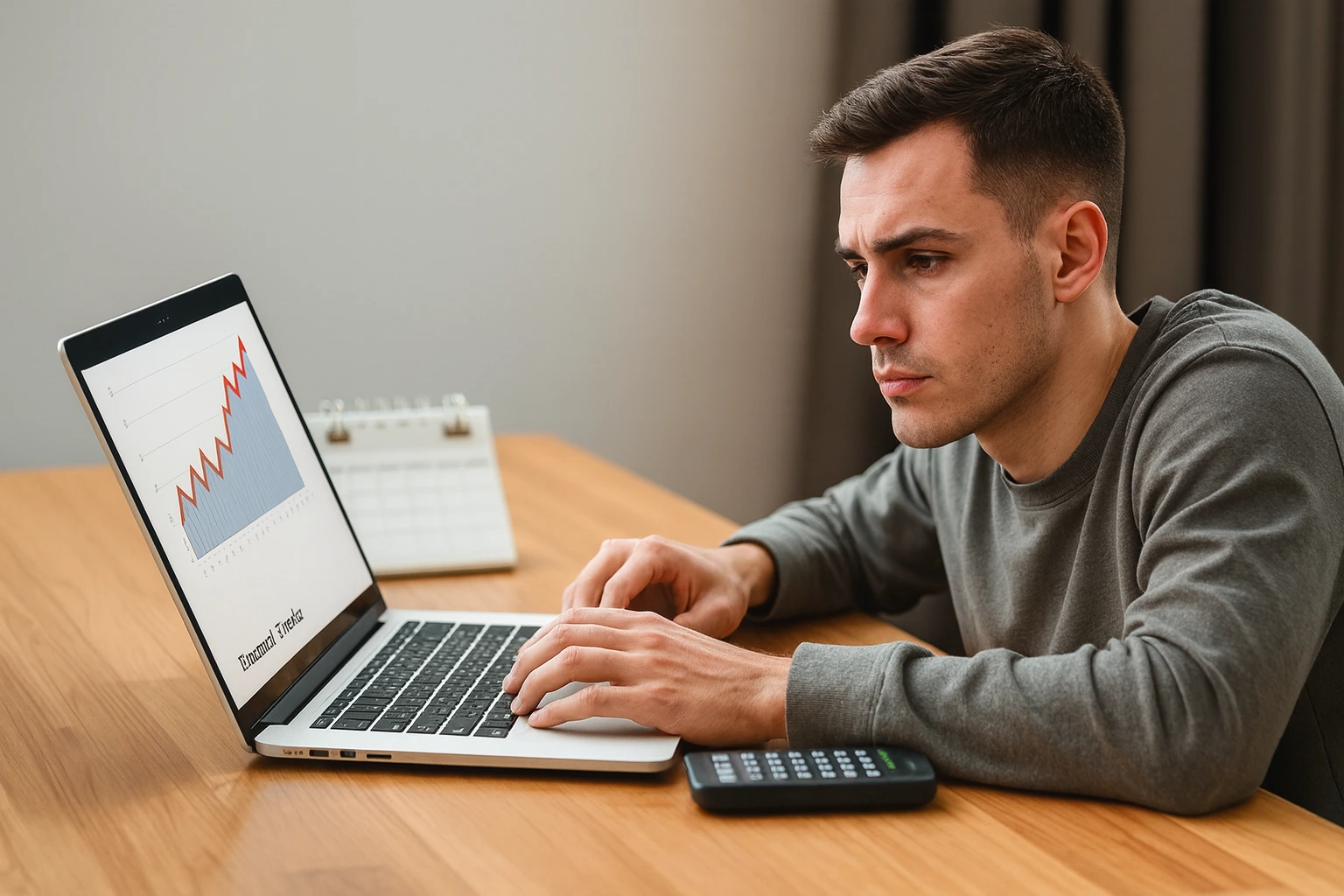 책상에 앉아 계산기를 사용하며 1억 모으기 목표를 위한 재무 계획을 세우는 사람