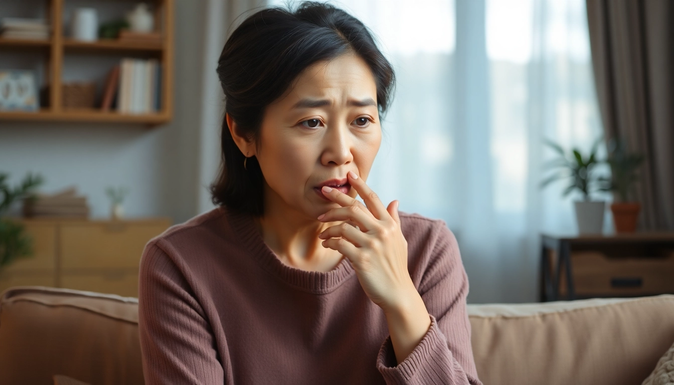 갱년기 초기 증상을 고민하는 중년 여성