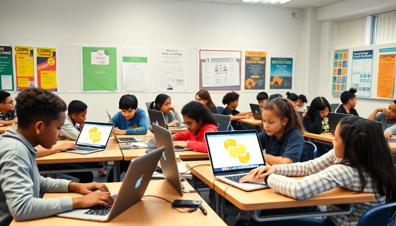 중학생들이 파이썬을 배우며 코딩하는 교실 풍경