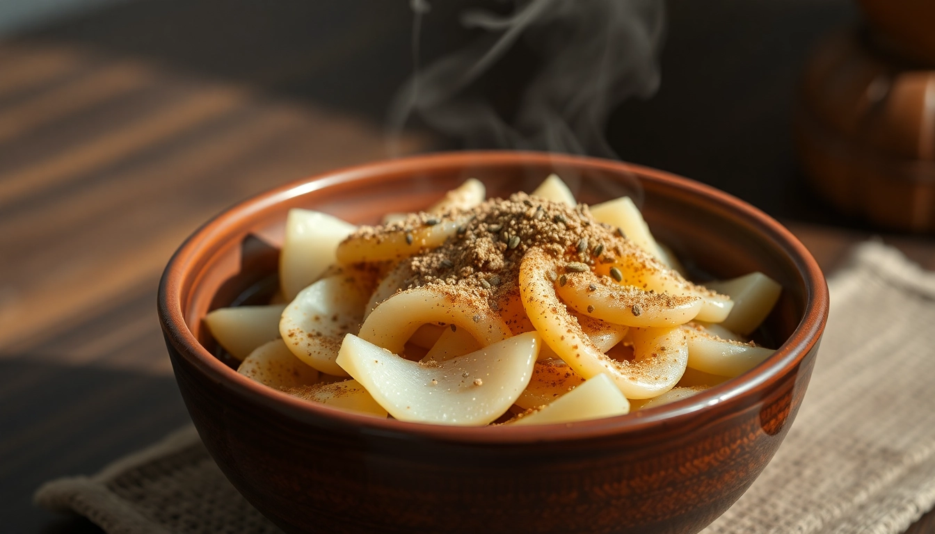 들깨가루를 듬뿍 넣어 볶아낸 부드럽고 담백한 무나물