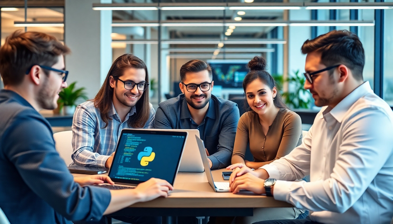 2025년 다양한 직군의 사람들이 파이썬 코드와 AI 데이터 분석 정보를 활용하며 협업하는 모습