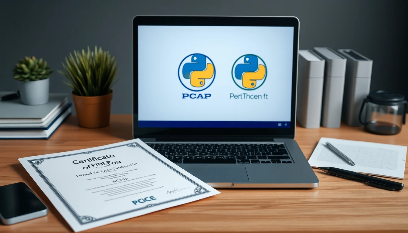 파이썬 자격증과 노력을 증명하는 인증서가 놓인 정돈된 작업 공간 모습