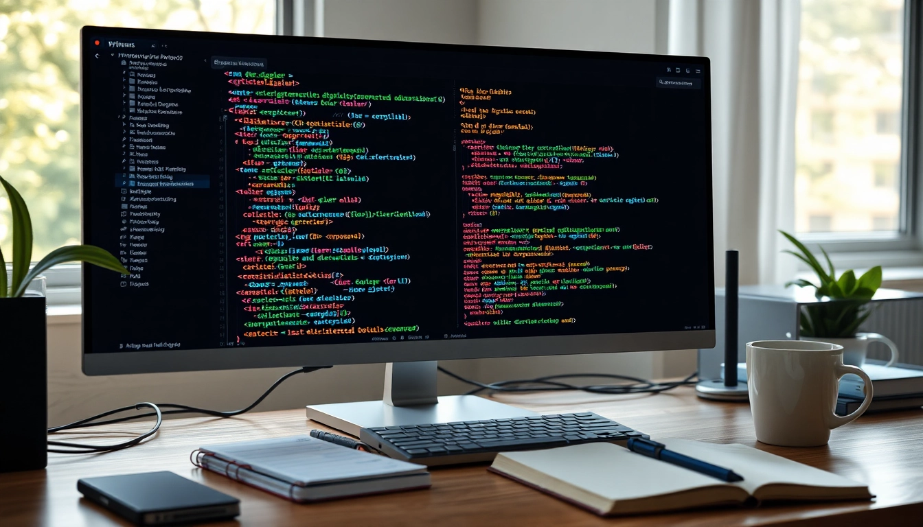 파이썬 변수와 자료형을 설명하는 컴퓨터 화면과 책상 환경의 실사 이미지