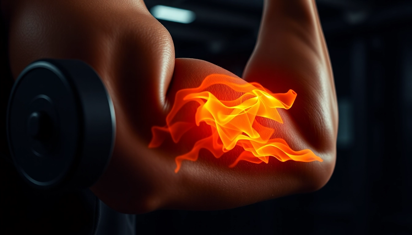 근력 운동으로 인해 근육에서 에너지가 생성되며 기초대사량이 높아지는 것을 시각적으로 표현한 이미지