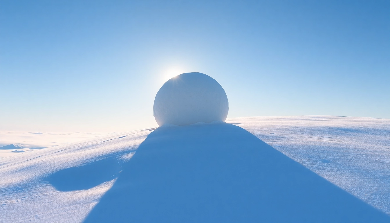 눈 덮인 언덕 꼭대기에서 굴러가기 시작하려는 작은 눈덩이