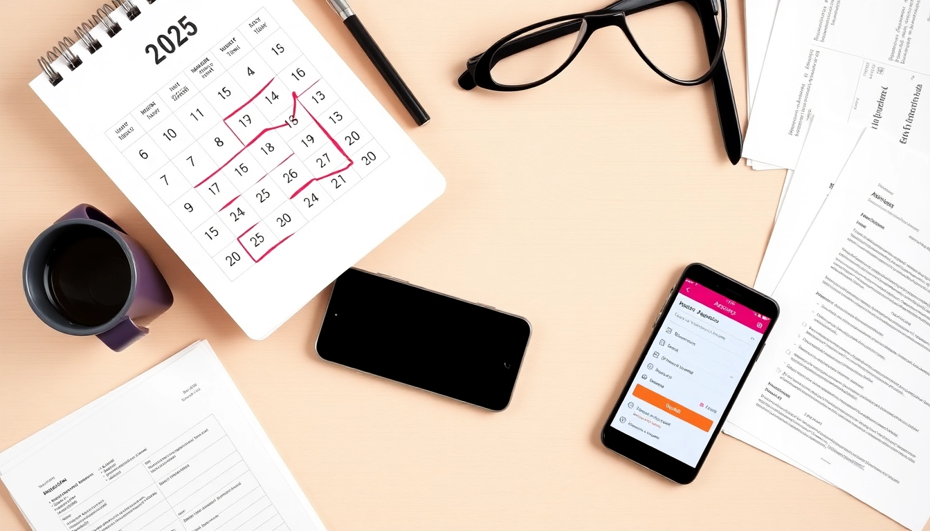 2025년 달력의 6월과 8월 신청 기간을 확인하며 온라인으로 서류를 제출하는 과정을 표현한 이미지